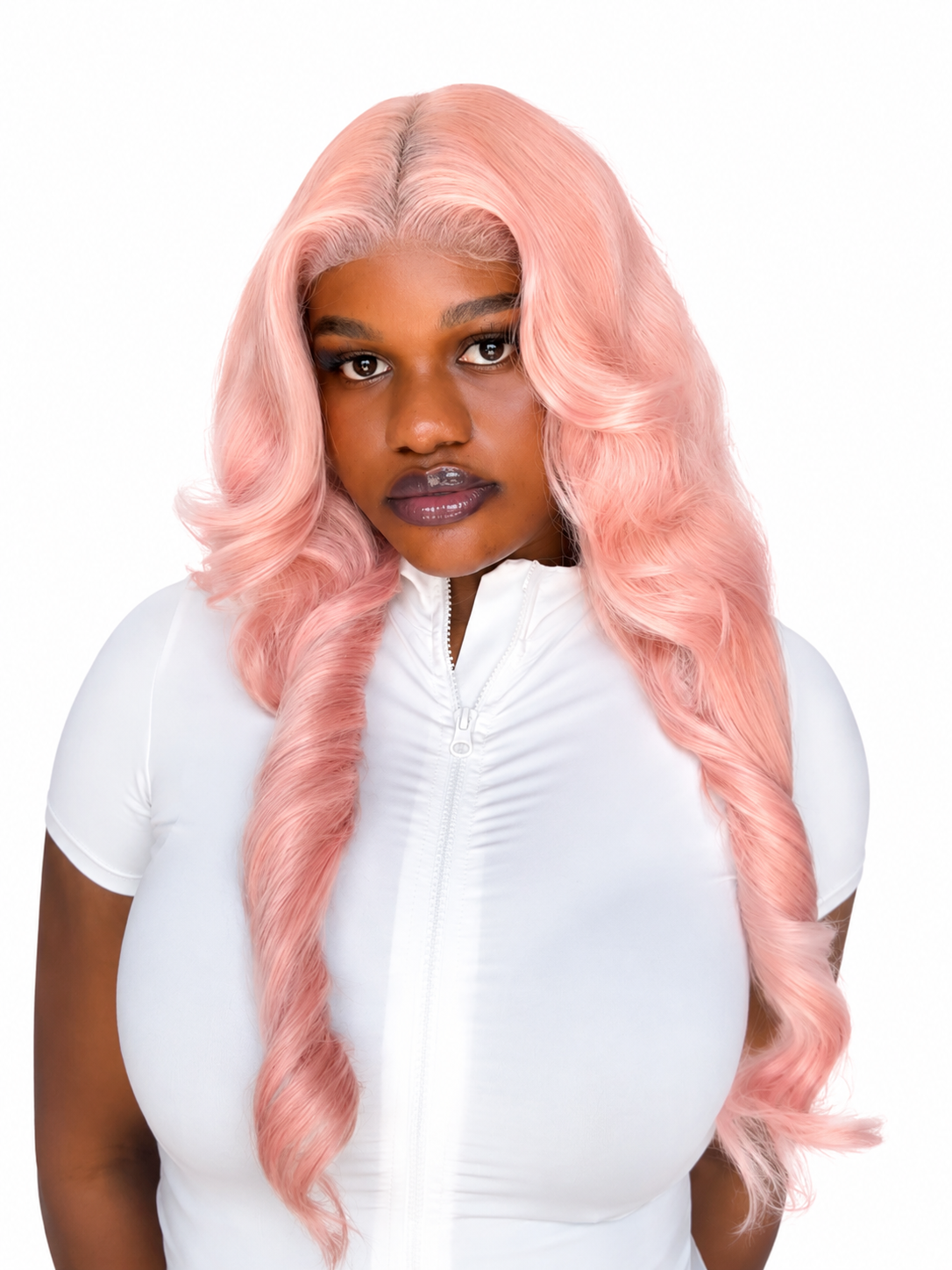 26’’ Candy Pink Voluminous Curls Full Frontal HD Lace Illusion Blend Wig