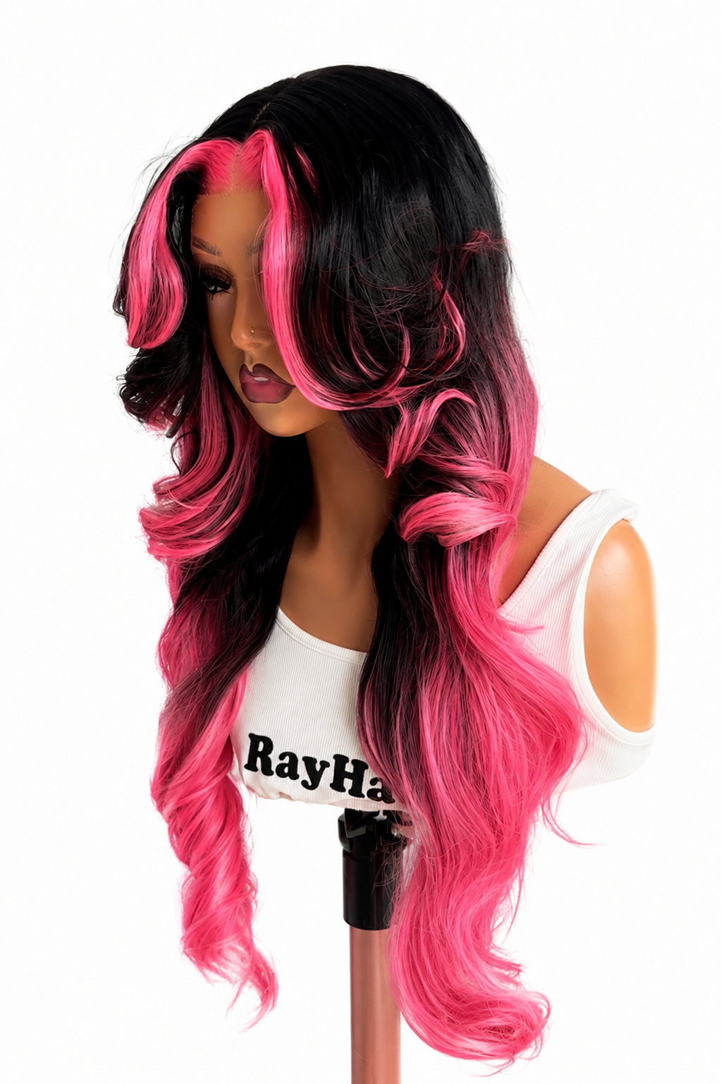 28” Pink & Black Face-Framed Glueless Wig