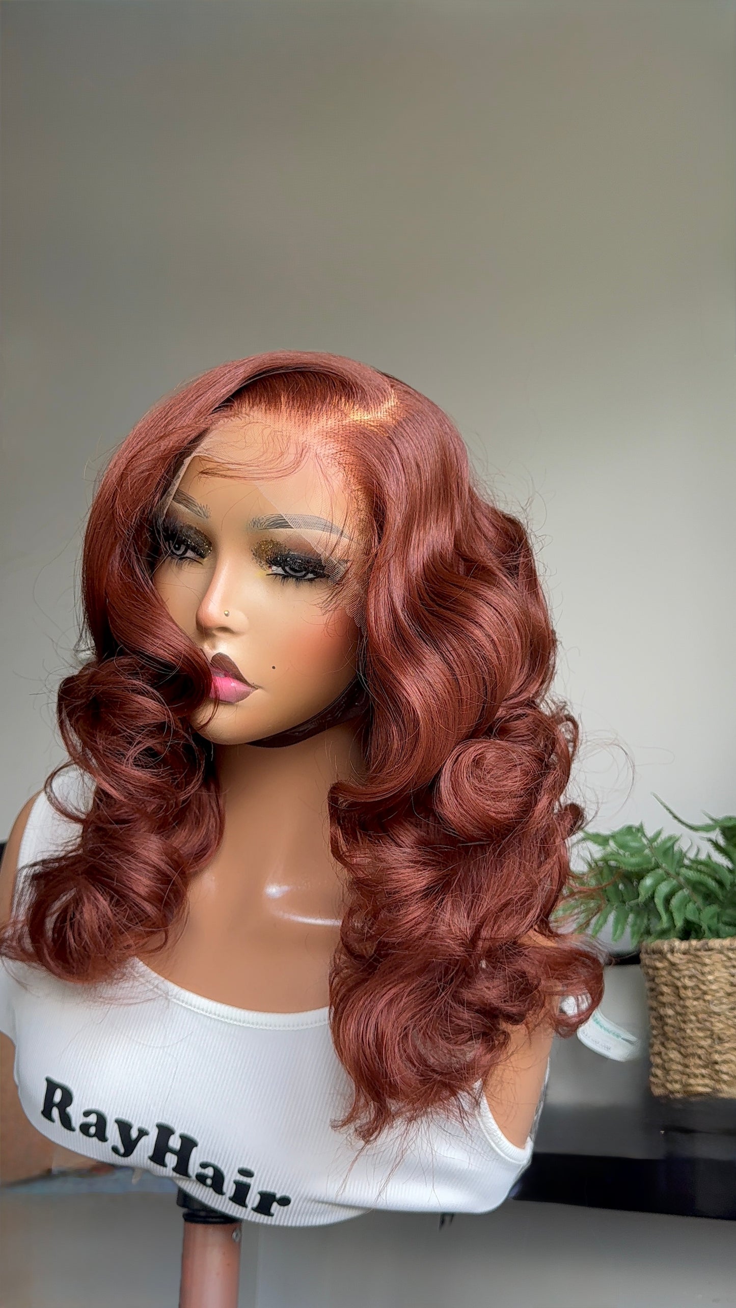 18’’ Auburn Copper Soft Wave 13x6 HD Lace Illusion Blend Wig