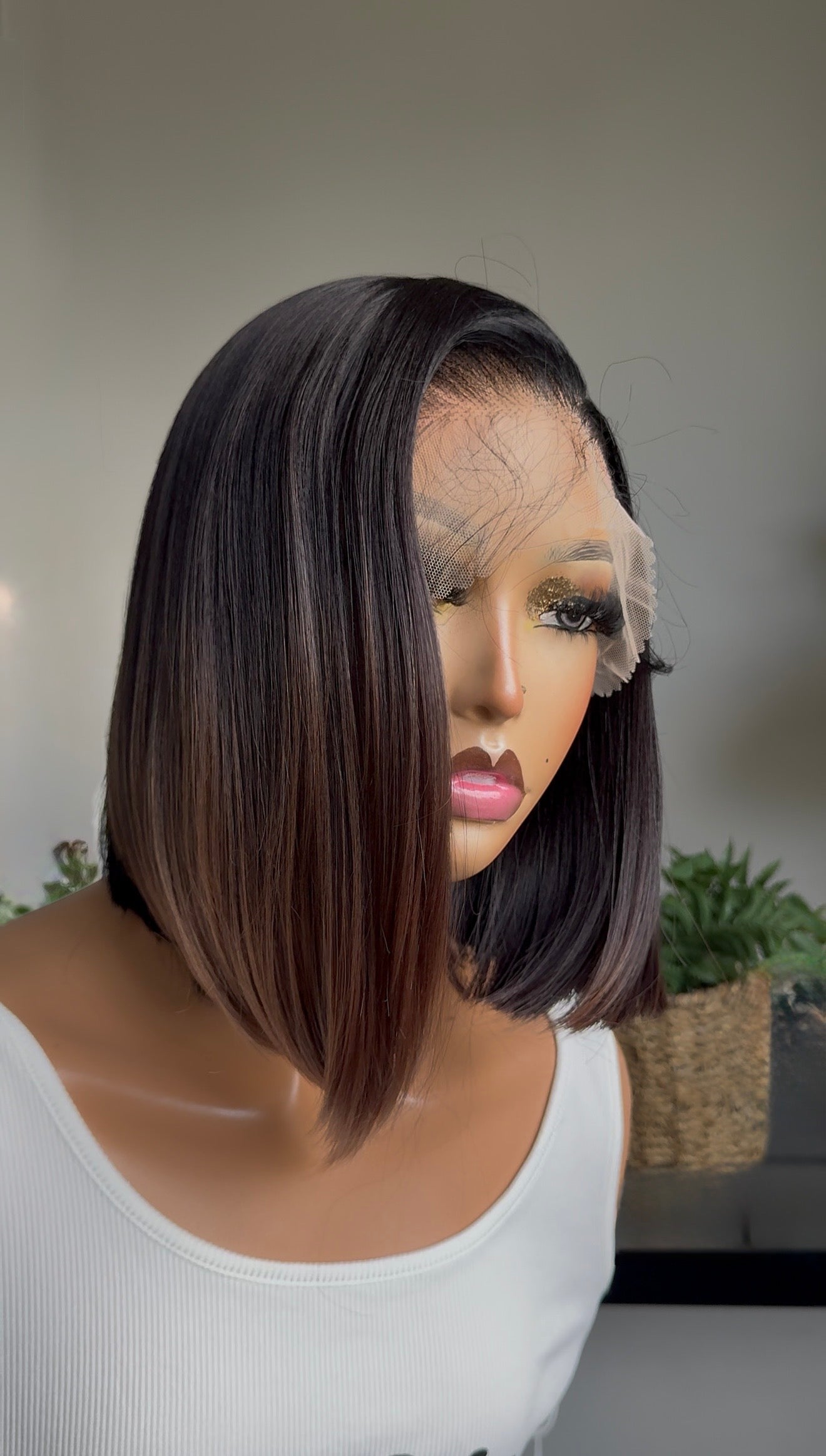 Smokey Ombre Sleek Curved Bob Lace Front Blend Wig (12")