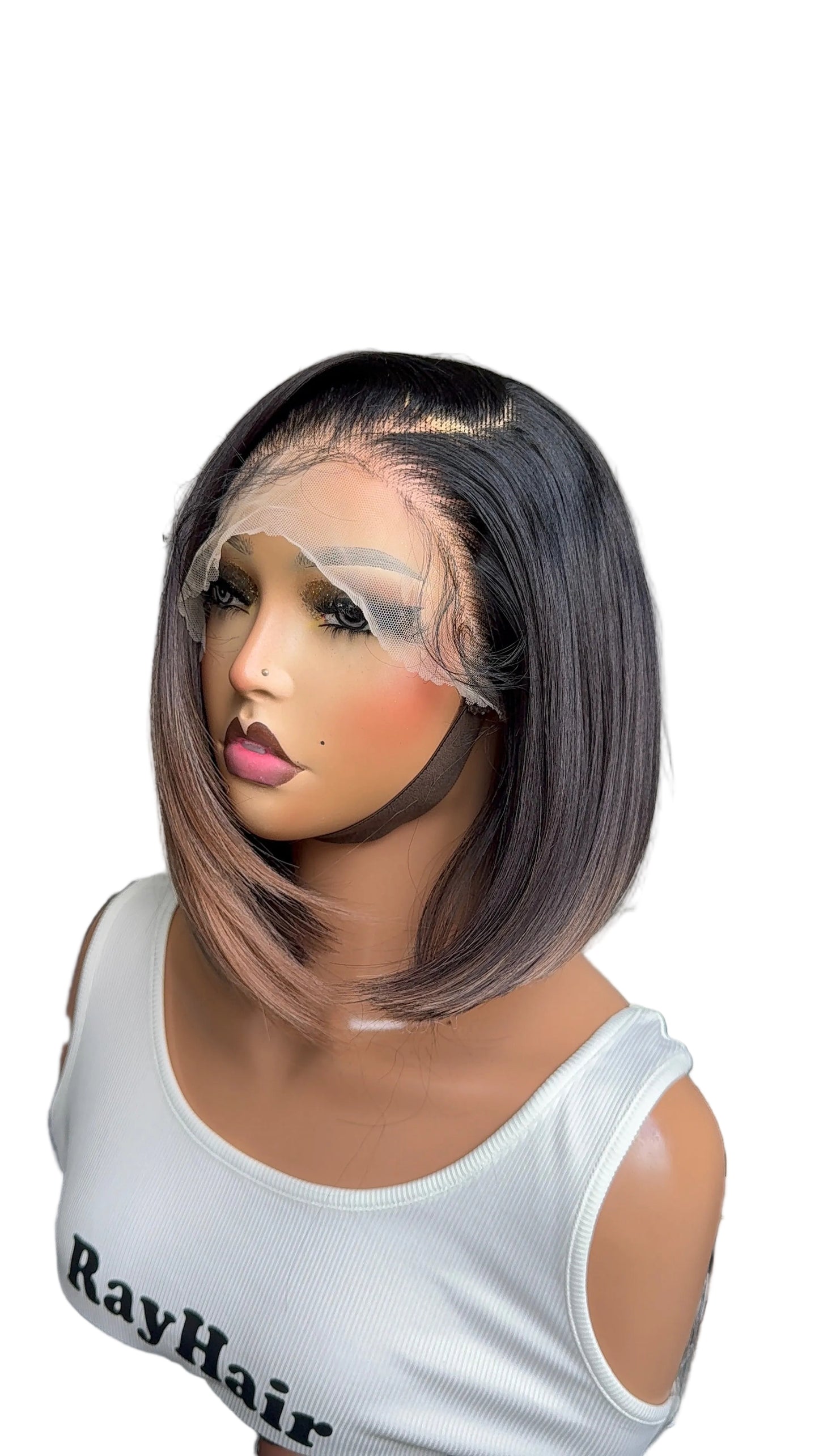 Smokey Ombre Sleek Curved Bob Lace Front Blend Wig (12")