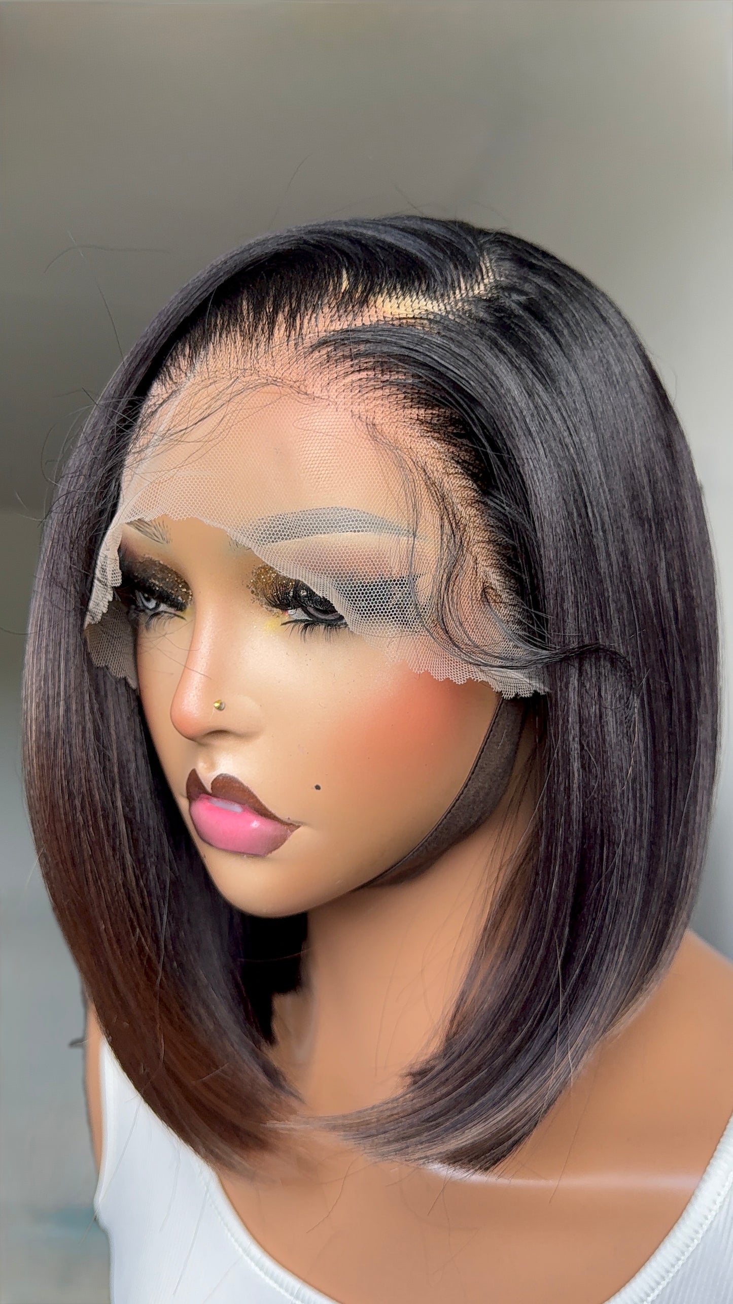 Smokey Ombre Sleek Curved Bob Lace Front Blend Wig (12")