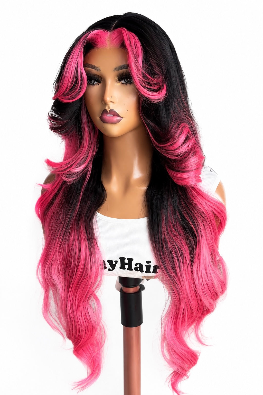 28” Pink & Black Face-Framed Glueless Wig