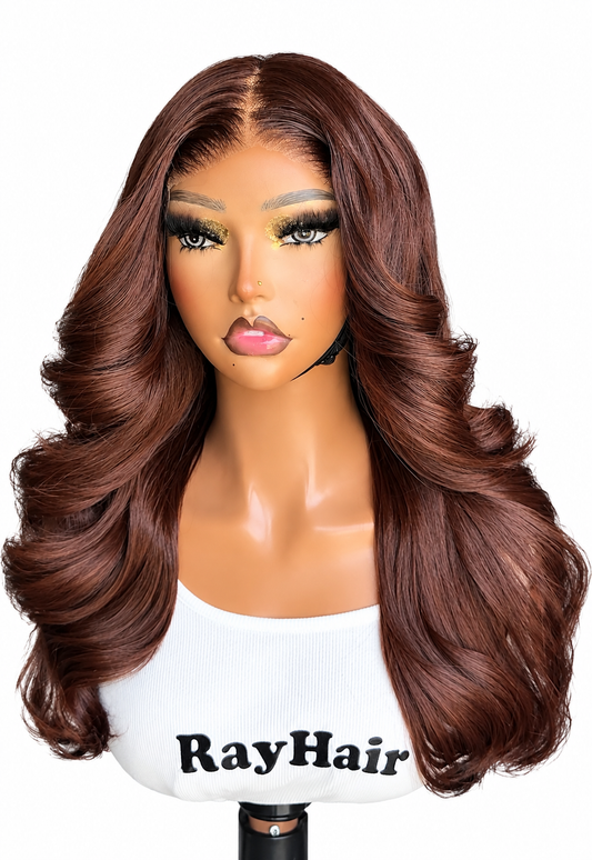 Chocolate Auburn Layered Glueless Lace Front Blend Wig